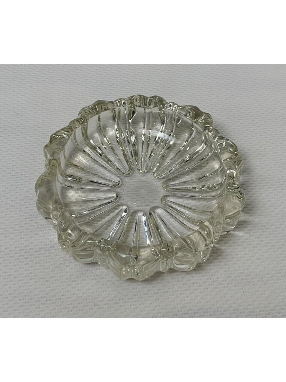 Vintage Clear Glass Ashtray Fluted Design 4.25" Round 5 Notch Mid Century Modern